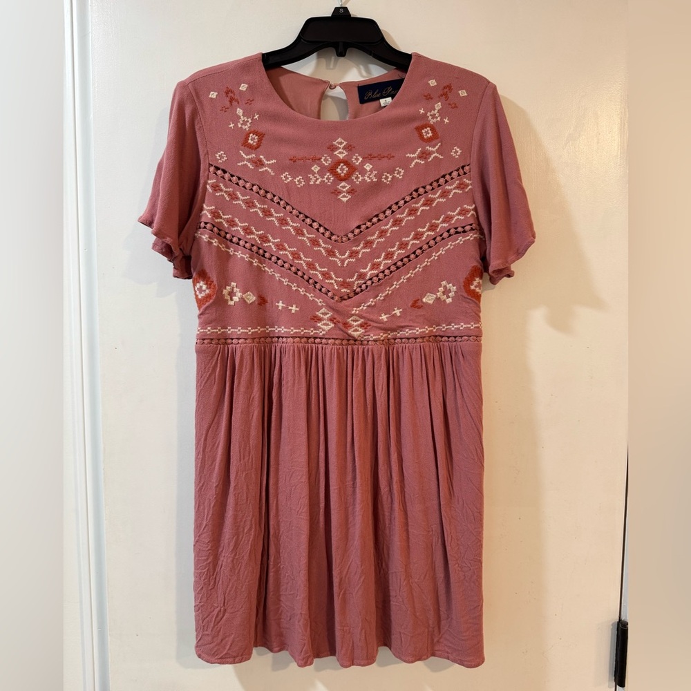 Blue Rain Pink Embroidered Short Sleeve Dress